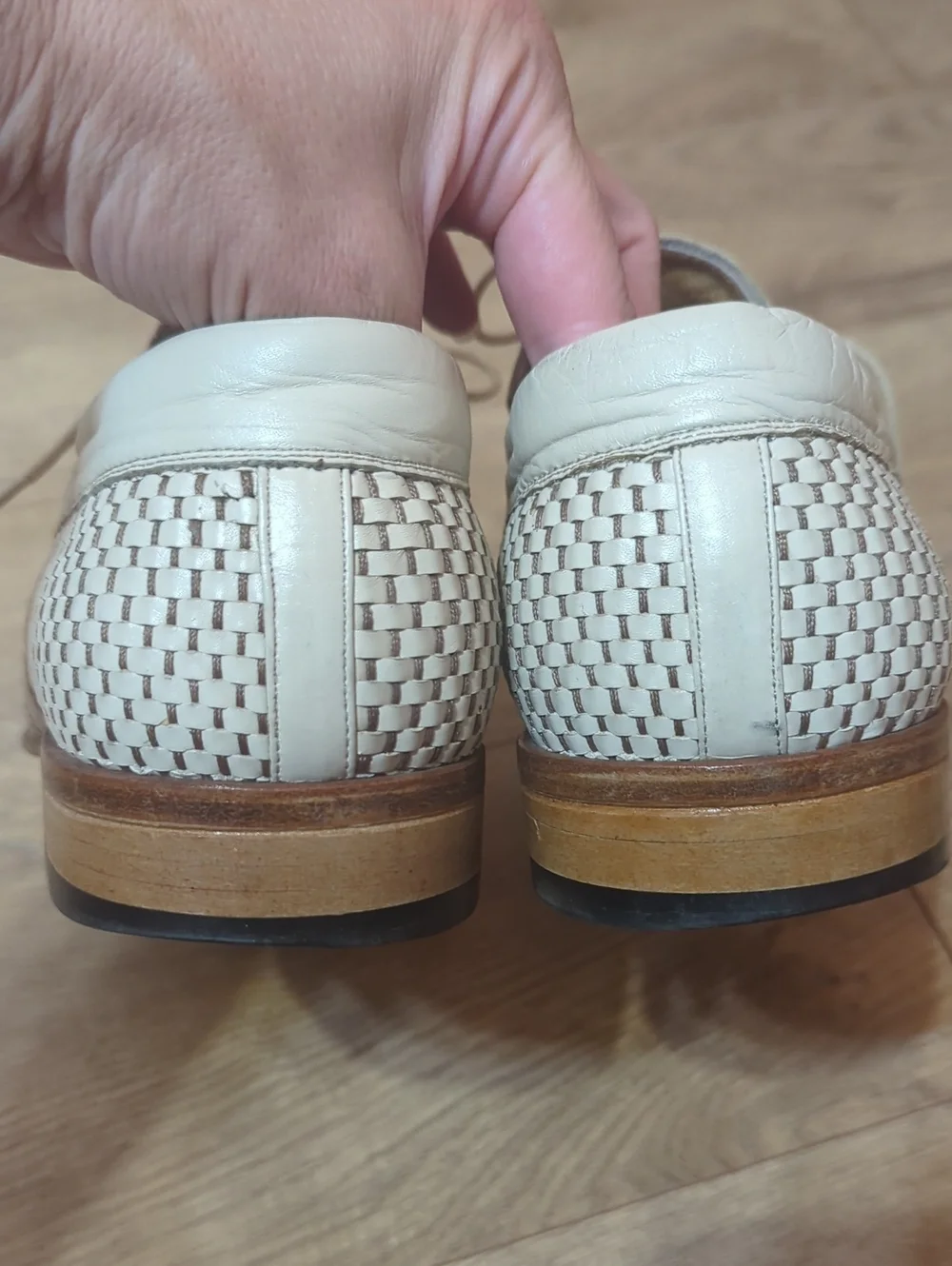 Armos Handcrafted Armenia Men's Woven Lace-Up Dress All Leather Shoes  Cream 43